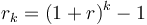 r_k = (1 + r)^k - 1