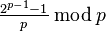 \tfrac{2^{p-1}-1}{p}\,\bmod\,p