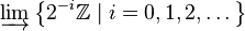 \varinjlim \left\{2^{-i}\mathbb{Z}\mid i = 0, 1, 2, \dots \right\}