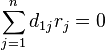 \sum_{j=1}^n d_{1j}r_j=0