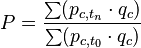 P=\frac{\sum (p_{c,t_n}\cdot q_c)}{\sum (p_{c,t_0}\cdot q_c)}