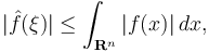 \vert\hat{f}(\xi)\vert \leq \int_{\mathbf{R}^n} \vert f(x)\vert \,dx,