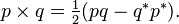 p \times q = \textstyle\frac{1}{2}(pq - q^*p^*).