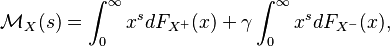 
    \mathcal{M}_X(s) = \int_0^\infty  x^s dF_{X^+}(x) + \gamma\int_0^\infty x^s dF_{X^-}(x),
  