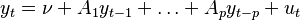 
y_t=\nu +A_1y_{t-1}+\dots+A_p y_{t-p}+u_t
