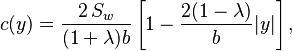 c(y)=\frac{2\,S_w}{(1+\lambda)b}\left[1-\frac{2(1-\lambda)}{b}|y|\right],