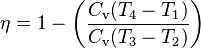 \eta = 1-\left(\frac{C_\text{v}(T_4 - T_1)}{ C_\text{v}(T_3 - T_2)}\right)