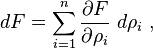  dF =   \sum_{i=1} ^n  \frac {\partial F} {\partial \rho_i} \ d\rho_i  \ ,