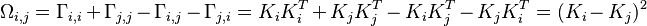 \Omega_{i,j} = \Gamma_{i,i}+\Gamma_{j,j}-\Gamma_{i,j}-\Gamma_{j,i} = K_iK_i^T + K_jK_j^T - K_iK_j^T - K_jK_i^T = (K_i - K_j)^2