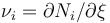 \nu_i = \partial N_i / \partial \xi \,