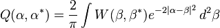 Q(\alpha,\alpha^*)= \frac{2}{\pi} \int W(\beta,\beta^*) e^{-2|\alpha-\beta|^2} \, d^2\beta