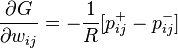 \frac{\partial{G}}{\partial{w_{ij}}} = -\frac{1}{R}[p_{ij}^{+}-p_{ij}^{-}]