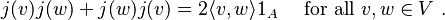  j(v)j(w) + j(w)j(v) = 2 \langle v, w \rangle 1_A \quad \mbox{ for all } v,w \in V \ . 