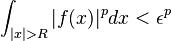  \int_{|x|>R} |f(x)|^p dx < \epsilon^p\,