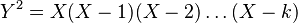 Y^2 = X(X-1)(X-2)\ldots (X-k)