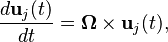  \frac {d  \mathbf{u}_j (t)}{dt} = \boldsymbol{\Omega} \times \mathbf{u}_j (t), 