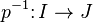 p^{-1} \colon I \rightarrow J