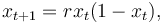 x_{t+1}=rx_t(1-x_t),