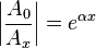 \left|\frac{A_0}{A_x}\right|=e^{\alpha x}