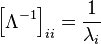 \left[\Lambda^{-1}\right]_{ii}=\frac{1}{\lambda_i}