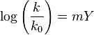  \log { \left ( \frac{k}{k_0} \right ) } = mY \,