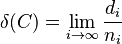 \delta(C)=\lim_{i\to\infty}{d_i \over n_i}