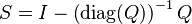 S = I - \left( \operatorname{diag}(Q) \right)^{-1} Q