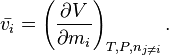 \bar{v_i}=\left( \frac{\partial V}{\partial m_i} \right)_{T,P,n_{j\neq i}}.