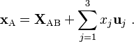 \mathbf{x}_\mathrm{A} =\mathbf{X}_\mathrm{AB} +  \sum_{j=1}^3 x_j \mathbf{u}_j \ . 