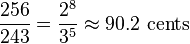 \frac{256}{243} = \frac{2^8}{3^5} \approx 90.2 \text{ cents}