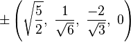 \pm\left(\sqrt{\frac{5}{2}},\ \frac{1}{\sqrt{6}},\  \frac{-2}{\sqrt{3}},\ 0\right)