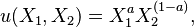  u(X_1, X_2) = X_1^a X_2^{(1-a)},