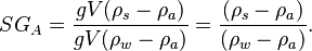 SG_A = {gV(\rho_s - \rho_a) \over gV( \rho_w - \rho_a)} = {( \rho_s - \rho_a) \over ( \rho_w - \rho_a)}. 