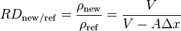 RD_{\mathrm{new/ref}} = \frac{\rho_\mathrm{new}}{\rho_\mathrm{ref}} = \frac{V}{V - A \Delta x}