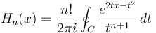 H_n(x)=\frac{n!}{2\pi i}\oint_C\frac{e^{2tx-t^2}}{t^{n+1}}\,dt