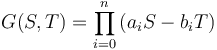 G(S,T) = \prod_{i=0}^n \left (a_iS -b_iT \right )