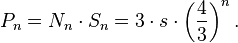  P_{n} = N_{n} \cdot S_{n} = 3 \cdot s \cdot {\left(\frac{4}{3}\right)}^n\, .