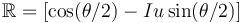  \bold{\R} = [ \cos(\theta / 2) - I u \sin(\theta / 2) ] 