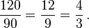  \frac{120}{90}=\frac{12}{9}=\frac{4}{3} \,.