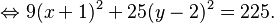  \Leftrightarrow 9(x + 1)^2 + 25(y - 2)^2 = 225 .