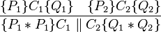  \frac{\{P_1\} C_1 \{Q_1\} \quad \{P_2\} C_2 \{Q_2\}}{\{P_1 * P_1\} C_1 \parallel C_2 \{Q_1 * Q_2\}}