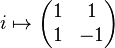 i \mapsto \begin{pmatrix}
  1 & 1 \\
  1 & -1
\end{pmatrix}