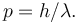  p = h/\lambda.\,