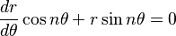 \frac{dr}{d\theta}\cos n\theta + r\sin n\theta =0