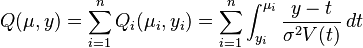 Q(\mu,y) = \sum_{i=1}^n Q_i(\mu_i,y_i) = \sum_{i=1}^n \int_{y_i}^{\mu_i} \frac{y-t}{\sigma^2V(t)} \, dt 