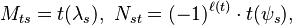 M_{ts}=t(\lambda_s),\,\,N_{st}= (-1)^{\ell(t)}\cdot t(\psi_s),