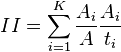  II = \sum_{ i = 1 }^K \frac{ A_i }{ A } \frac{ A_i }{ t_i } 