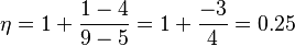 \eta=1+\frac{1-4}{9-5}=1+\frac{-3}{4}=0.25