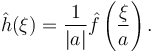 \hat{h}(\xi)=\frac{1}{|a|}\hat{f}\left(\frac{\xi}{a}\right).