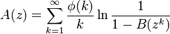 A(z) = \sum_{k=1}^{\infty} \frac{\phi(k)}{k} \ln \frac{1}{1 - B(z^{k})}